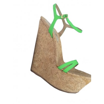 DSQUARED2 high platforms with green patent leather straps 
