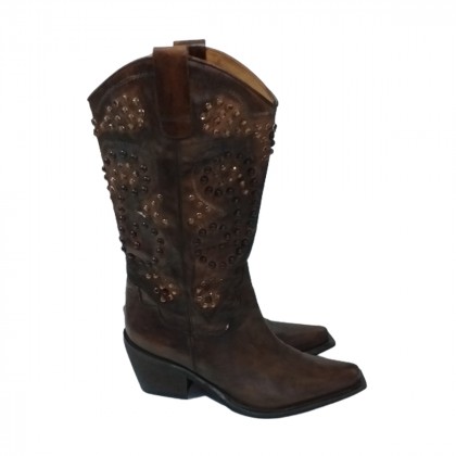 Pinko western boots in brown leather with studs size IT 36