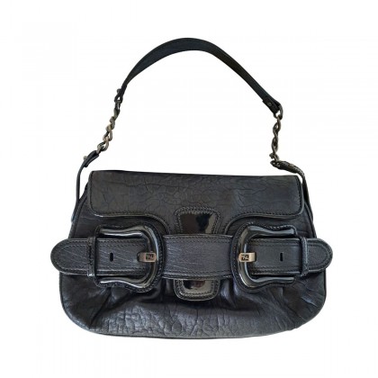 Fendi black grained leather shoulder bag 