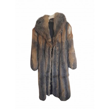 Fox fur long coat in grey and camel size M 