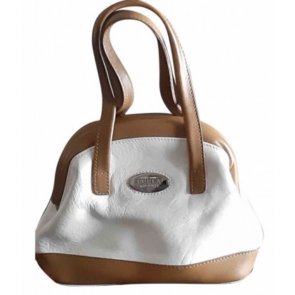 Furla top handles bag in white leather with camel leather details 