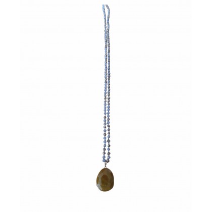 Aquamarines stones necklace with amethyst pendant 