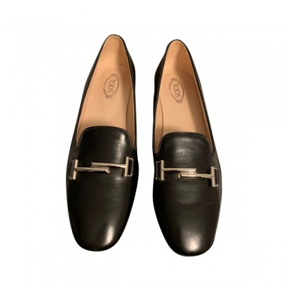 TOD'S black leather flats size 37.5 