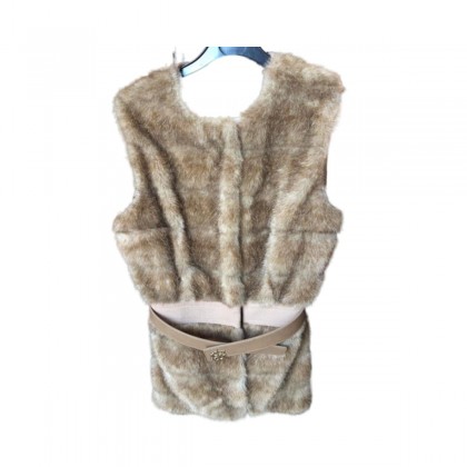 ELISABETTA FRANCHI beige faux fur belted vest size IT 44