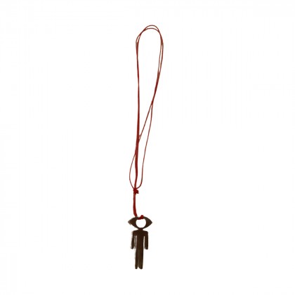 Handmade steel pendant in red cord 