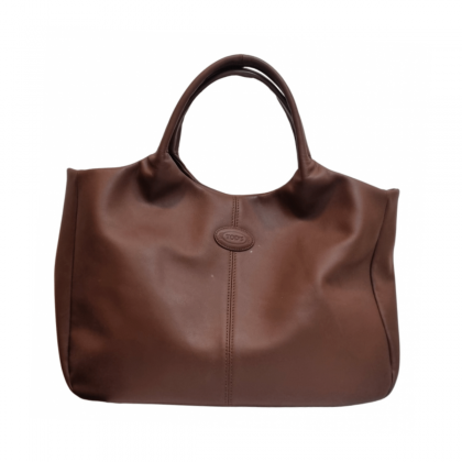 TOD'S brown leather shopping tote bag 