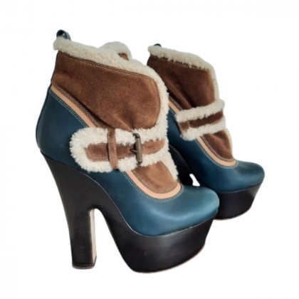 Dsquared2  suede leather and shearling  platform ankle boots Size IT 39