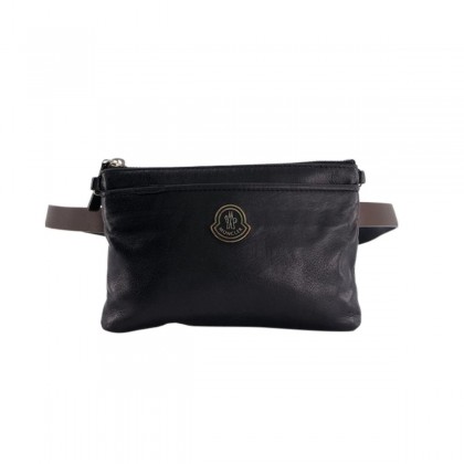 MONCLER black leather bum bag
