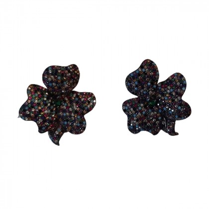 Oxidized silver flower shaped earrings with semiprecious stones 