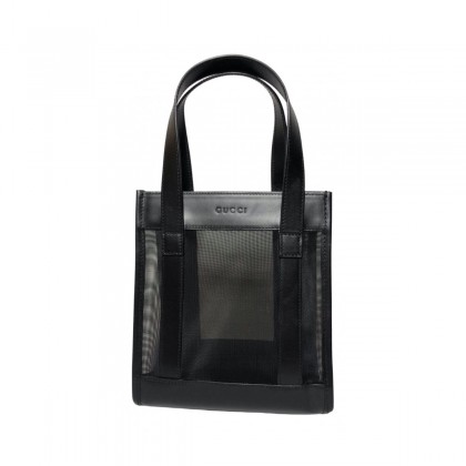 GUCCI black mini tote bag in leather and semi-transparent mesh