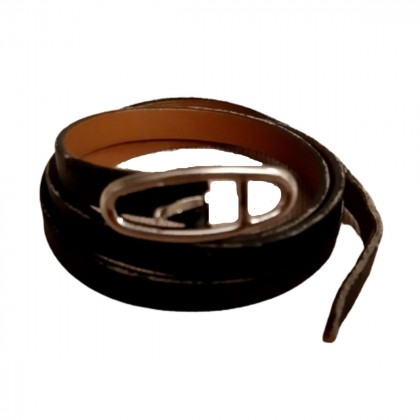 Hermes black leather behapi triple bracelet