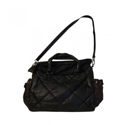 MONCLER black leather quilted bag