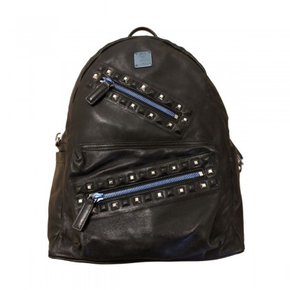 MCM black leather unisex backpack  