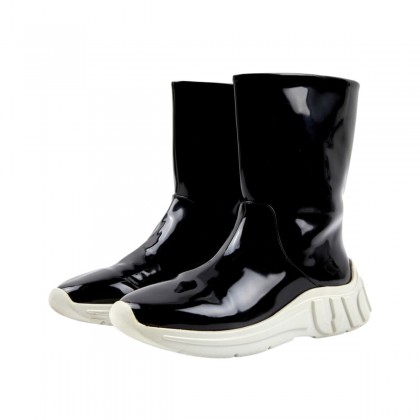 MIU MIU Black and white rubber Wellingtons boots size 38.5