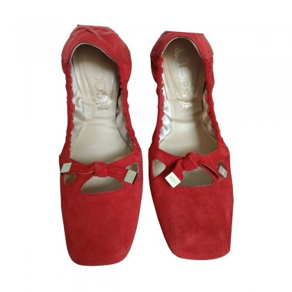 Tod's red suede square toe flats size IT36.5