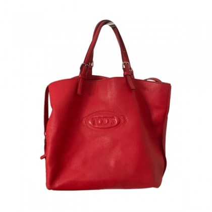TOD'S red leather logo shopping media tote