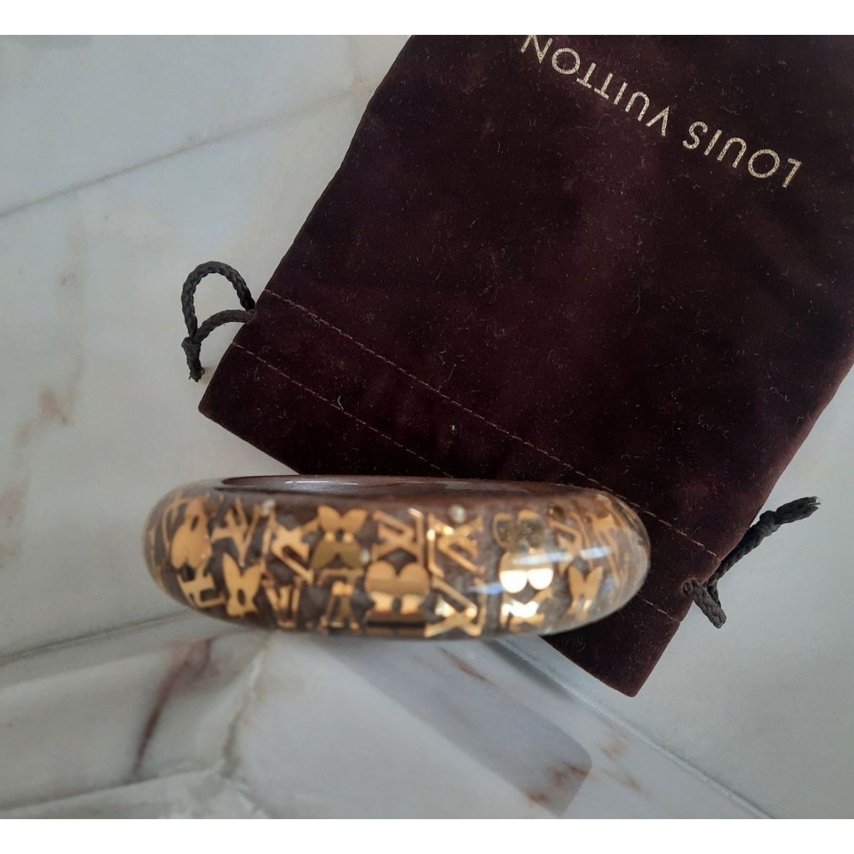 Louis Vuitton Caramel Resin & Crystal Monogram Narrow Inclusion Bangle -  Brown, Brass Bangle, Bracelets - LOU806877