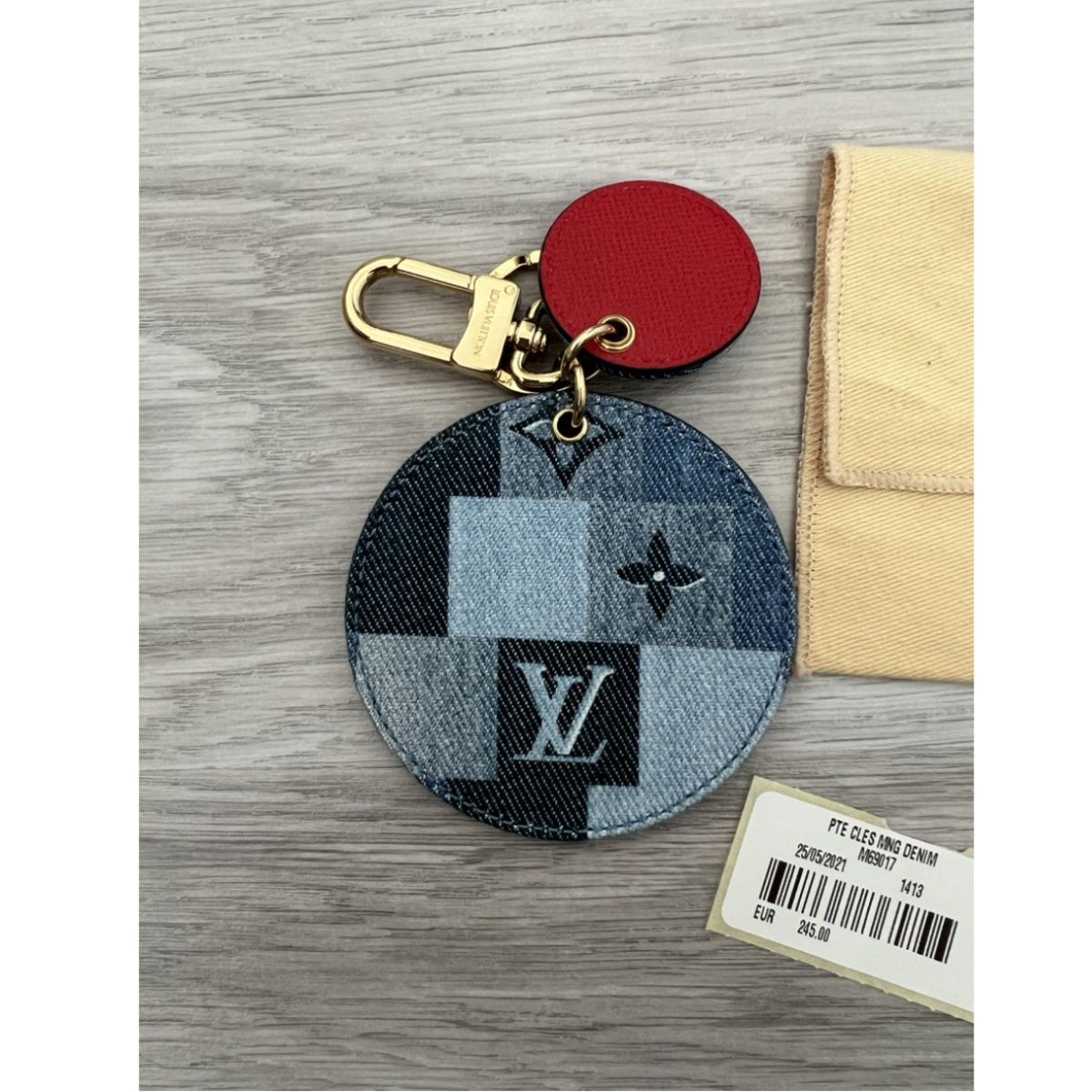 LOUIS VUITTON Sold Out! Red & Denim Patchwork Bag Charm/Key Holder-Receipt  BNIB!